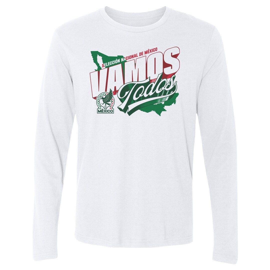 Explore mexico national team 500 level vamos todos country long sleeve t-shirt – white – England World Cup Kits and Jerseys