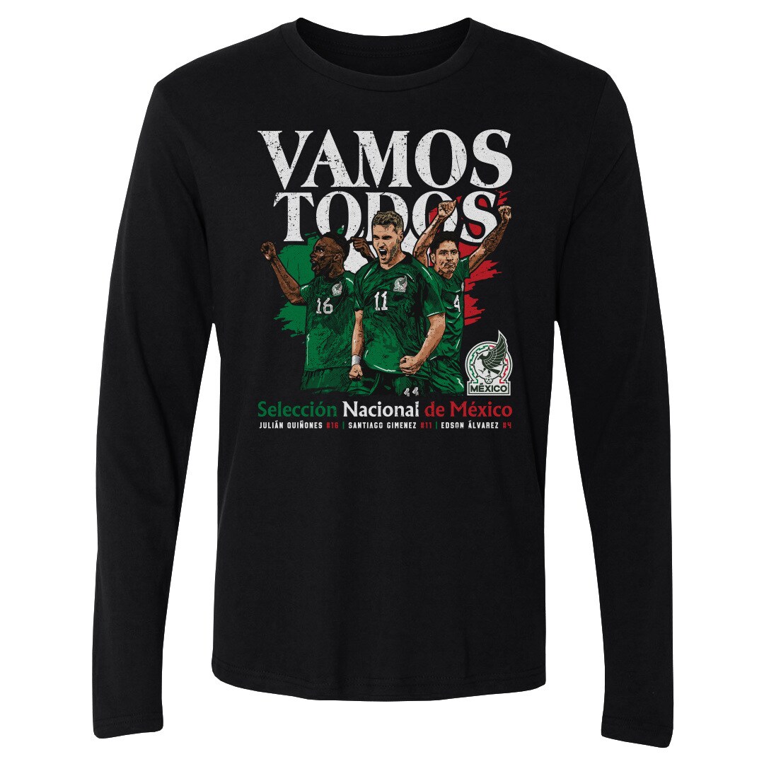 Explore mexico national team 500 level vamos todos julián quiñones santiago giménez amp edson Álvarez long sleeve t-shirt – black – England World Cup Kits and Jerseys