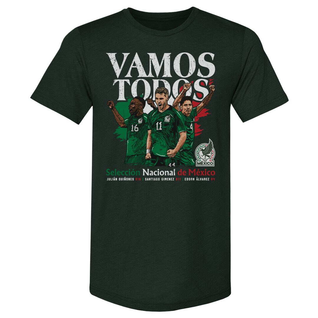 Explore mexico national team 500 level vamos todos julián quiñones santiago giménez amp edson Álvarez t-shirt – forest green – England World Cup Kits and Jerseys