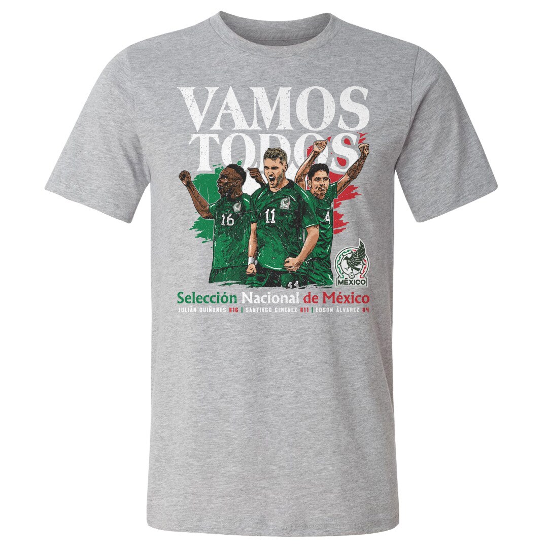 Explore mexico national team 500 level vamos todos julián quiñones santiago giménez amp edson Álvarez t-shirt – heather gray – England World Cup Kits and Jerseys